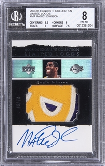 2003-04 UD "Exquisite Collection" Limited Logos #MA Magic Johnson Signed NBA All-Star Game Used Patch Card (#45/75) – BGS NM-MT 8/BGS 10